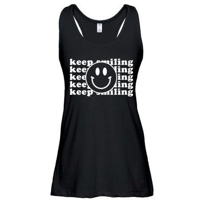 Keep Smiling Happy Face Ladies Essential Flowy Tank