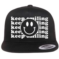 Keep Smiling Happy Face Flat Bill Trucker Hat