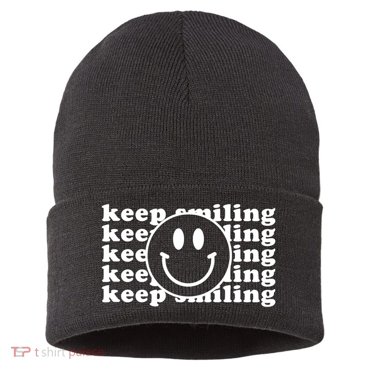 Keep Smiling Happy Face Sustainable Knit Beanie