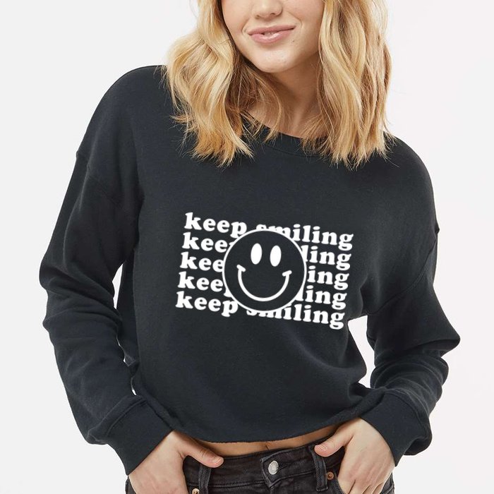 Keep Smiling Happy Face Cropped Pullover Crew