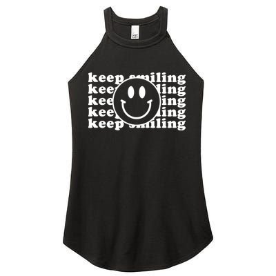 Keep Smiling Happy Face Women's Perfect Tri Rocker Tank
