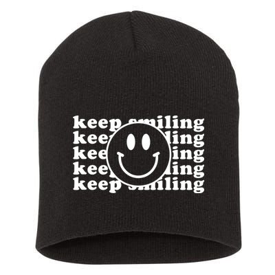Keep Smiling Happy Face Short Acrylic Beanie