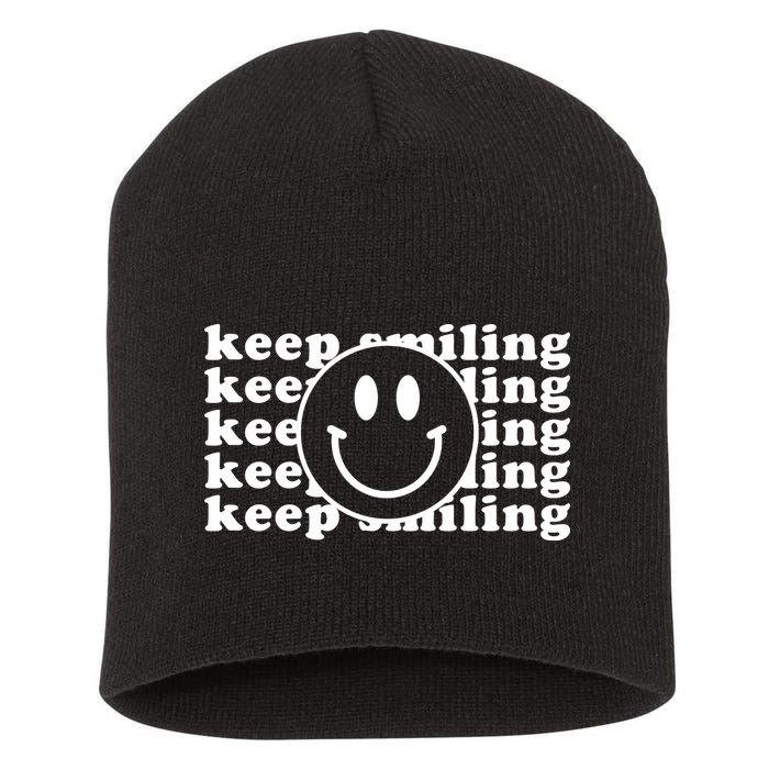 Keep Smiling Happy Face Short Acrylic Beanie