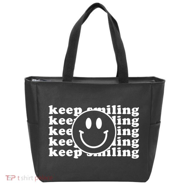 Keep Smiling Happy Face Zip Tote Bag