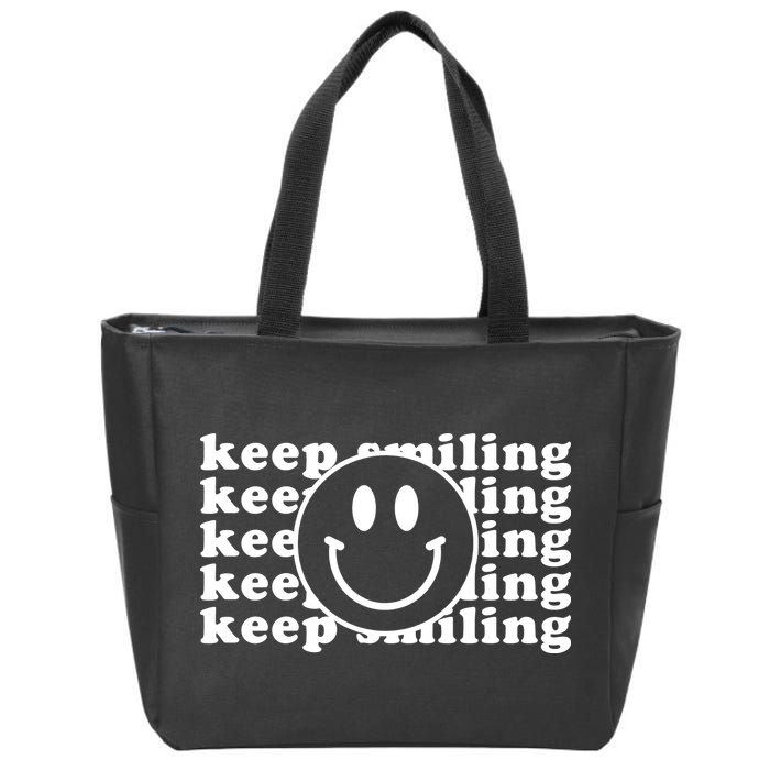 Keep Smiling Happy Face Zip Tote Bag