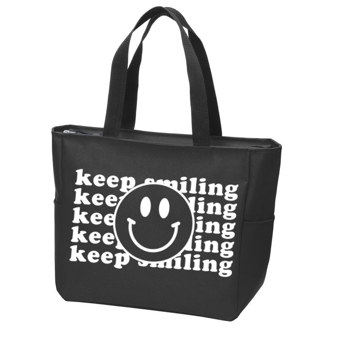 Keep Smiling Happy Face Zip Tote Bag