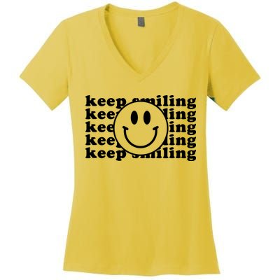 Keep Smiling Happy Face Women's V-Neck T-Shirt