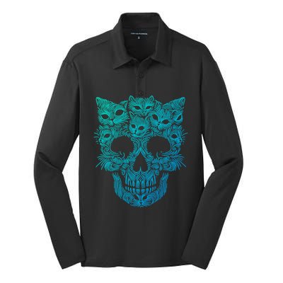 Kitten Skeleton Halloween Costume Skull Cats Gift Silk Touch Performance Long Sleeve Polo