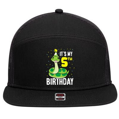 Kids Snakes Its My 5th Birthday 5 Year Old Birthday 7 Panel Mesh Trucker Snapback Hat