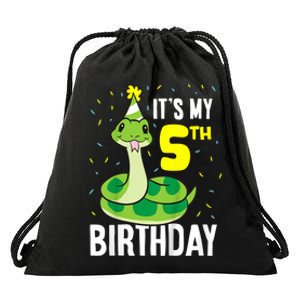 Kids Snakes Its My 5th Birthday 5 Year Old Birthday Drawstring Bag