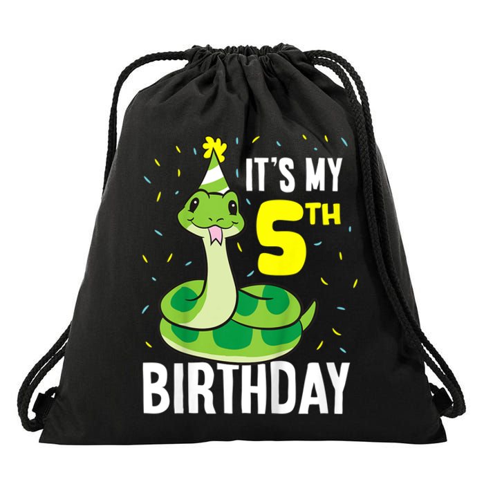 Kids Snakes Its My 5th Birthday 5 Year Old Birthday Drawstring Bag