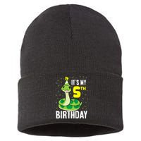 Kids Snakes Its My 5th Birthday 5 Year Old Birthday Sustainable Knit Beanie