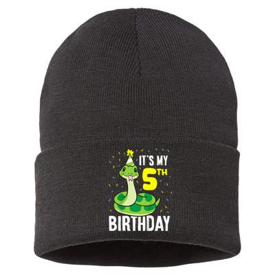 Kids Snakes Its My 5th Birthday 5 Year Old Birthday Sustainable Knit Beanie