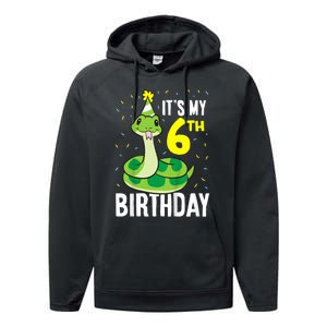 Kids Snakes Its My 6th Birthday 6 Year Old Birthday Performance Fleece Hoodie