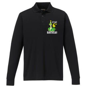 Kids Snakes Its My 6th Birthday 6 Year Old Birthday Performance Long Sleeve Polo