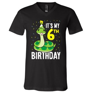 Kids Snakes Its My 6th Birthday 6 Year Old Birthday V-Neck T-Shirt