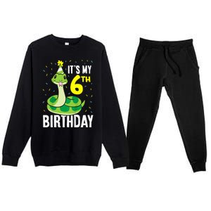 Kids Snakes Its My 6th Birthday 6 Year Old Birthday Premium Crewneck Sweatsuit Set