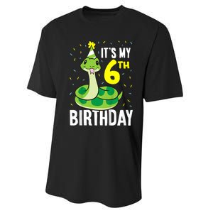 Kids Snakes Its My 6th Birthday 6 Year Old Birthday Performance Sprint T-Shirt