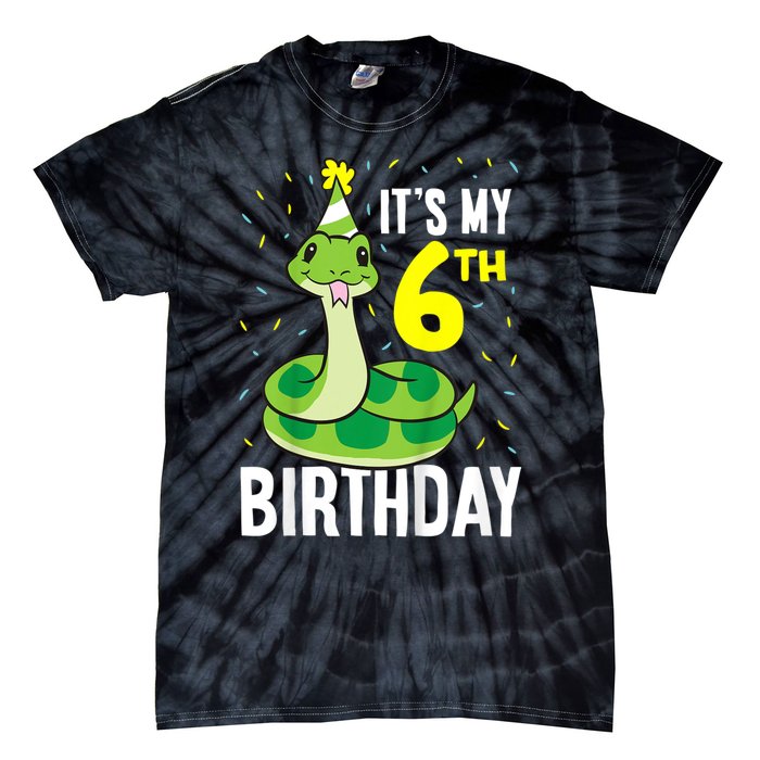 Kids Snakes Its My 6th Birthday 6 Year Old Birthday Tie-Dye T-Shirt