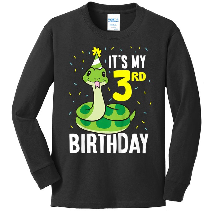 Kids Snakes Its My 3rd Birthday 3 Year Old Birthday Kids Long Sleeve Shirt