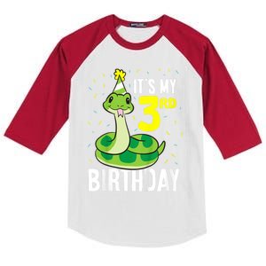 Kids Snakes Its My 3rd Birthday 3 Year Old Birthday Kids Colorblock Raglan Jersey