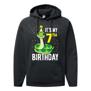 Kids Snakes Its My 7th Birthday 7 Year Old Birthday Performance Fleece Hoodie