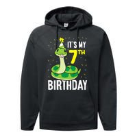 Kids Snakes Its My 7th Birthday 7 Year Old Birthday Performance Fleece Hoodie