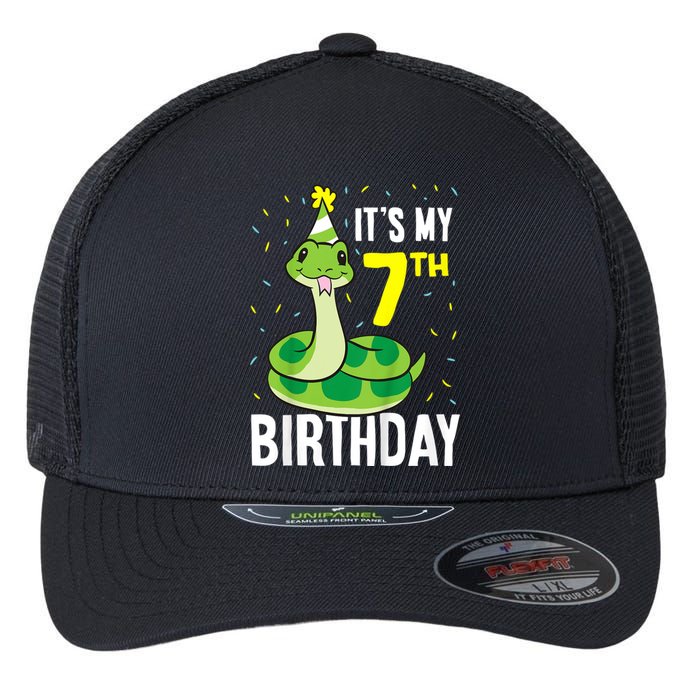 Kids Snakes Its My 7th Birthday 7 Year Old Birthday Flexfit Unipanel Trucker Cap