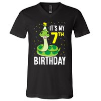 Kids Snakes Its My 7th Birthday 7 Year Old Birthday V-Neck T-Shirt