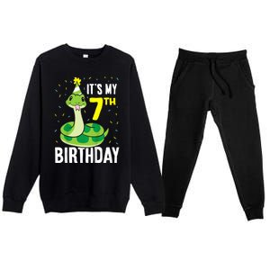 Kids Snakes Its My 7th Birthday 7 Year Old Birthday Premium Crewneck Sweatsuit Set