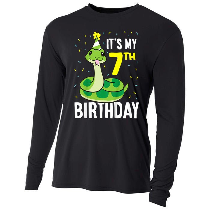 Kids Snakes Its My 7th Birthday 7 Year Old Birthday Cooling Performance Long Sleeve Crew