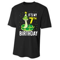 Kids Snakes Its My 7th Birthday 7 Year Old Birthday Performance Sprint T-Shirt