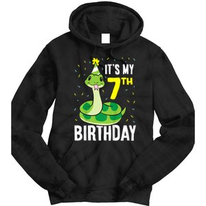 Kids Snakes Its My 7th Birthday 7 Year Old Birthday Tie Dye Hoodie