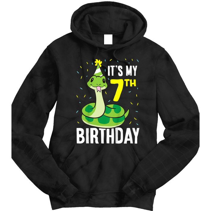 Kids Snakes Its My 7th Birthday 7 Year Old Birthday Tie Dye Hoodie