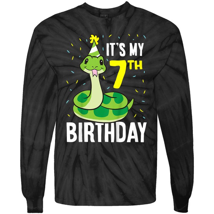 Kids Snakes Its My 7th Birthday 7 Year Old Birthday Tie-Dye Long Sleeve Shirt