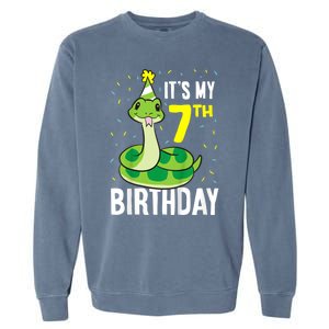 Kids Snakes Its My 7th Birthday 7 Year Old Birthday Garment-Dyed Sweatshirt