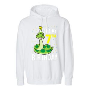 Kids Snakes Its My 7th Birthday 7 Year Old Birthday Garment-Dyed Fleece Hoodie