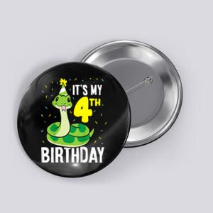 Kids Snakes Its My 4th Birthday 4 Year Old Birthday Button