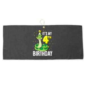 Kids Snakes Its My 4th Birthday 4 Year Old Birthday Large Microfiber Waffle Golf Towel