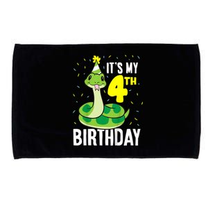 Kids Snakes Its My 4th Birthday 4 Year Old Birthday Microfiber Hand Towel