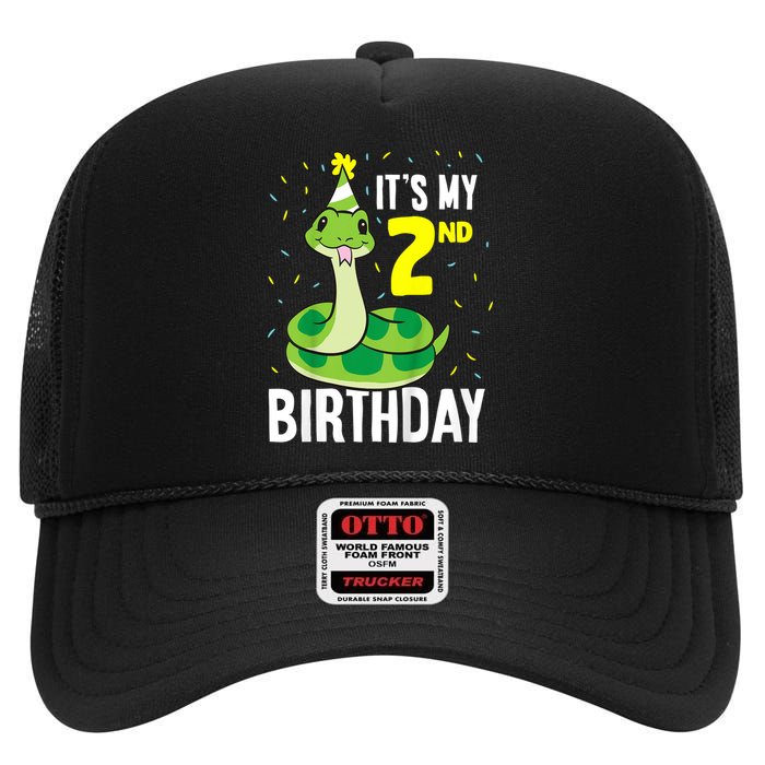 Kids Snakes Its My 2nd Birthday 2 Year Old Birthday High Crown Mesh Back Trucker Hat