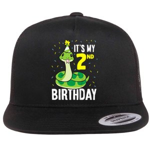 Kids Snakes Its My 2nd Birthday 2 Year Old Birthday Flat Bill Trucker Hat