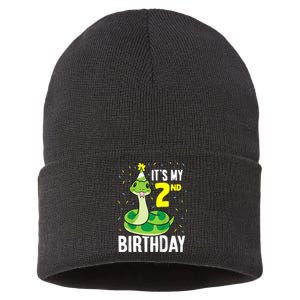 Kids Snakes Its My 2nd Birthday 2 Year Old Birthday Sustainable Knit Beanie