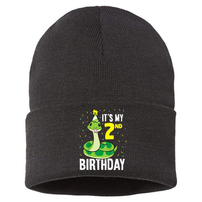 Kids Snakes Its My 2nd Birthday 2 Year Old Birthday Sustainable Knit Beanie