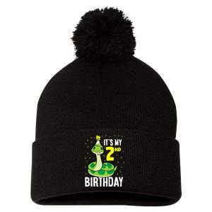 Kids Snakes Its My 2nd Birthday 2 Year Old Birthday Pom Pom 12in Knit Beanie