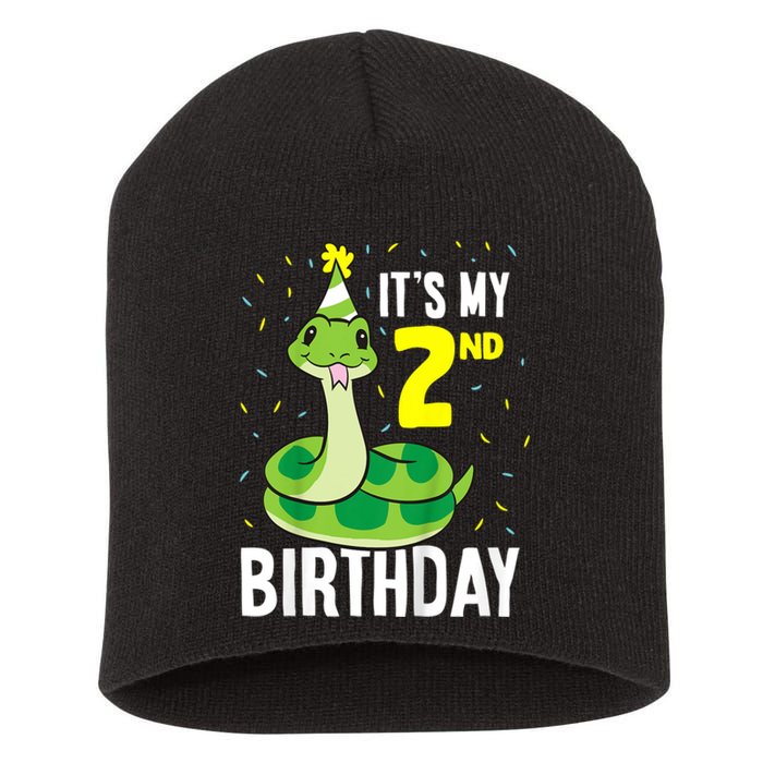 Kids Snakes Its My 2nd Birthday 2 Year Old Birthday Short Acrylic Beanie