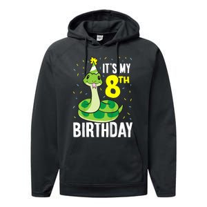 Kids Snakes Its My 8th Birthday 8 Year Old Birthday Performance Fleece Hoodie