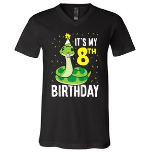 Kids Snakes Its My 8th Birthday 8 Year Old Birthday V-Neck T-Shirt