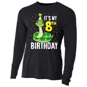 Kids Snakes Its My 8th Birthday 8 Year Old Birthday Cooling Performance Long Sleeve Crew