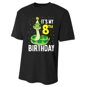 Kids Snakes Its My 8th Birthday 8 Year Old Birthday Performance Sprint T-Shirt